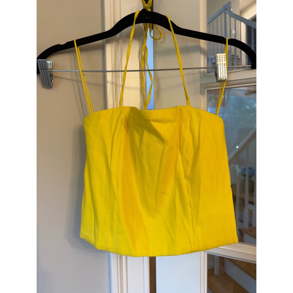 Alice + Olivia Yellow Halter Smocked Back Zip Crop Top Size 0